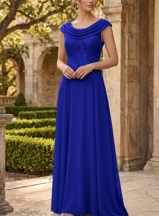 A-Line/Princess Scoop Chiffon Mother of the Bride Dresses Sleeveless Lace Floor-Length