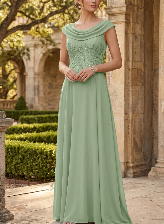 A-Line/Princess Scoop Chiffon Mother of the Bride Dresses Sleeveless Lace Floor-Length