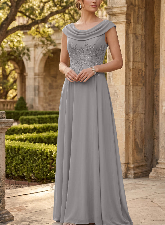 A-Line/Princess Scoop Chiffon Mother of the Bride Dresses Sleeveless Lace Floor-Length