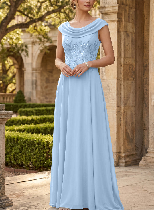 A-Line/Princess Scoop Chiffon Mother of the Bride Dresses Sleeveless Lace Floor-Length