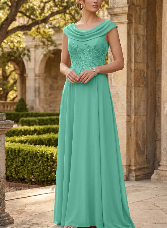 A-Line/Princess Scoop Chiffon Mother of the Bride Dresses Sleeveless Lace Floor-Length