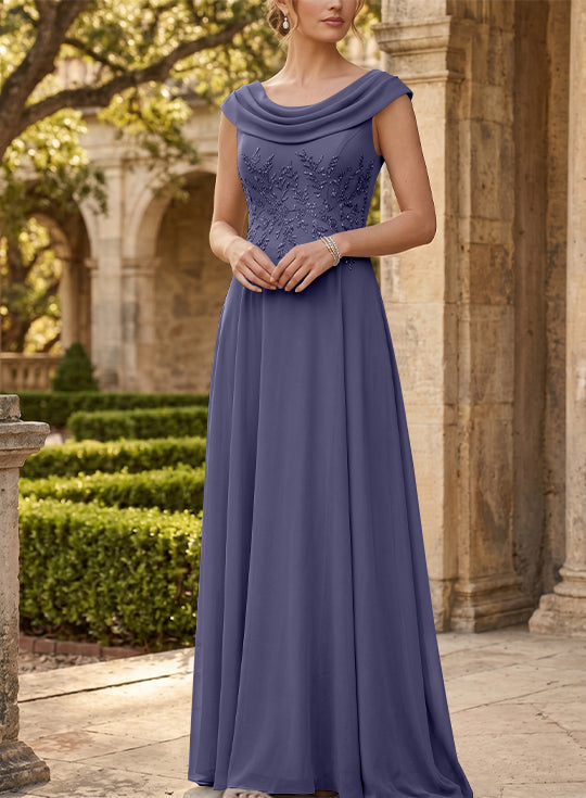 A-Line/Princess Scoop Chiffon Mother of the Bride Dresses Sleeveless Lace Floor-Length