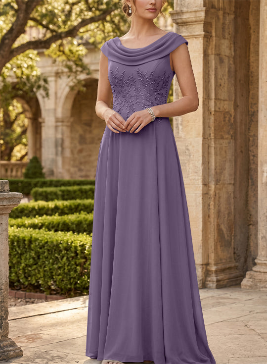A-Line/Princess Scoop Chiffon Mother of the Bride Dresses Sleeveless Lace Floor-Length