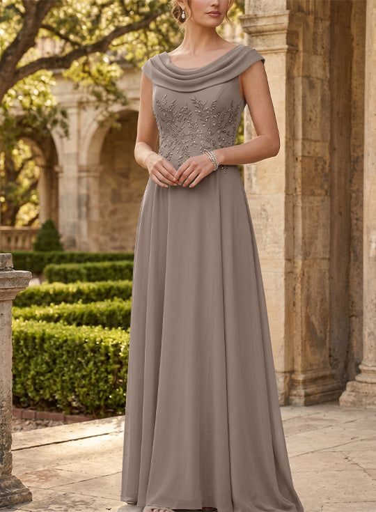 A-Line/Princess Scoop Chiffon Mother of the Bride Dresses Sleeveless Lace Floor-Length