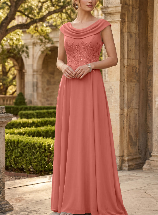 A-Line/Princess Scoop Chiffon Mother of the Bride Dresses Sleeveless Lace Floor-Length
