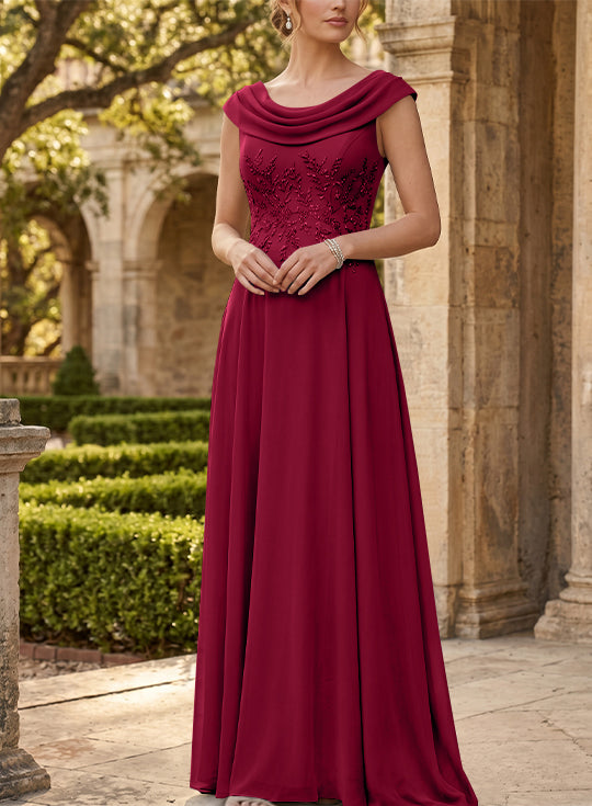 A-Line/Princess Scoop Chiffon Mother of the Bride Dresses Sleeveless Lace Floor-Length