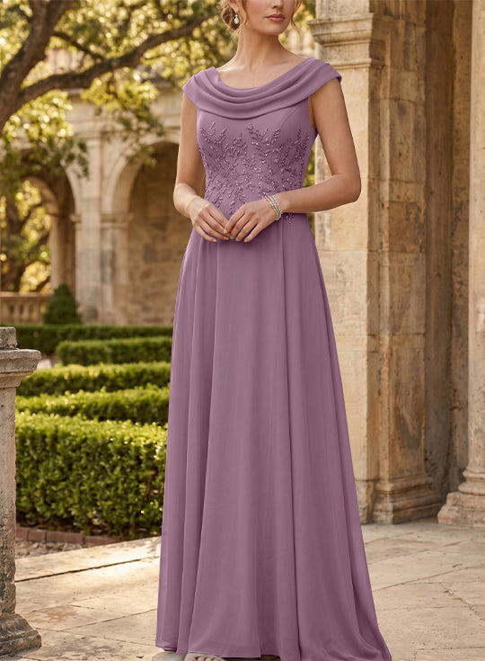 A-Line/Princess Scoop Chiffon Mother of the Bride Dresses Sleeveless Lace Floor-Length