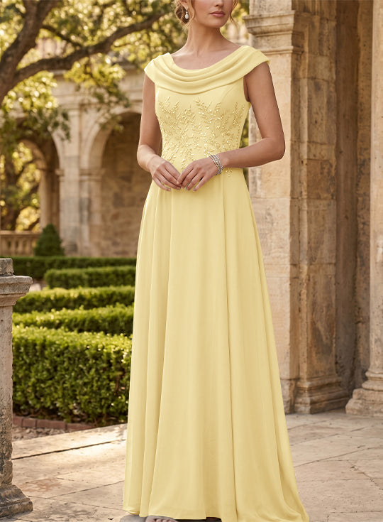 A-Line/Princess Scoop Chiffon Mother of the Bride Dresses Sleeveless Lace Floor-Length