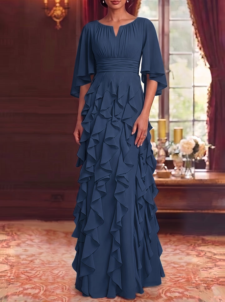 A-Line/Princess Scoop Chiffon Mother of the Bride Dresses Floor-Length Ruffles 3/4 Sleeves