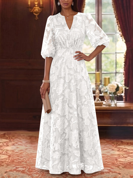 A-Line/Princess V-Neck Chiffon Floral Mother of the Bride Dresses Floor-Length Half Sleeves