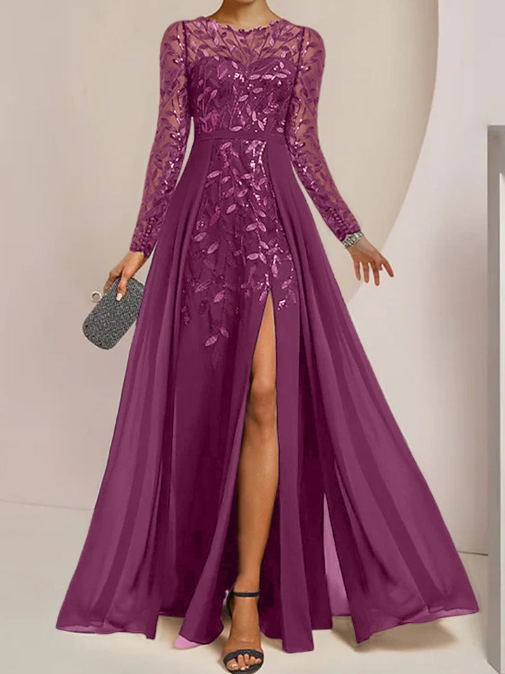 A-Line/Princess Scoop Floor-Length Mother of the Bride Dresses with Split Side Ruffles Sequins