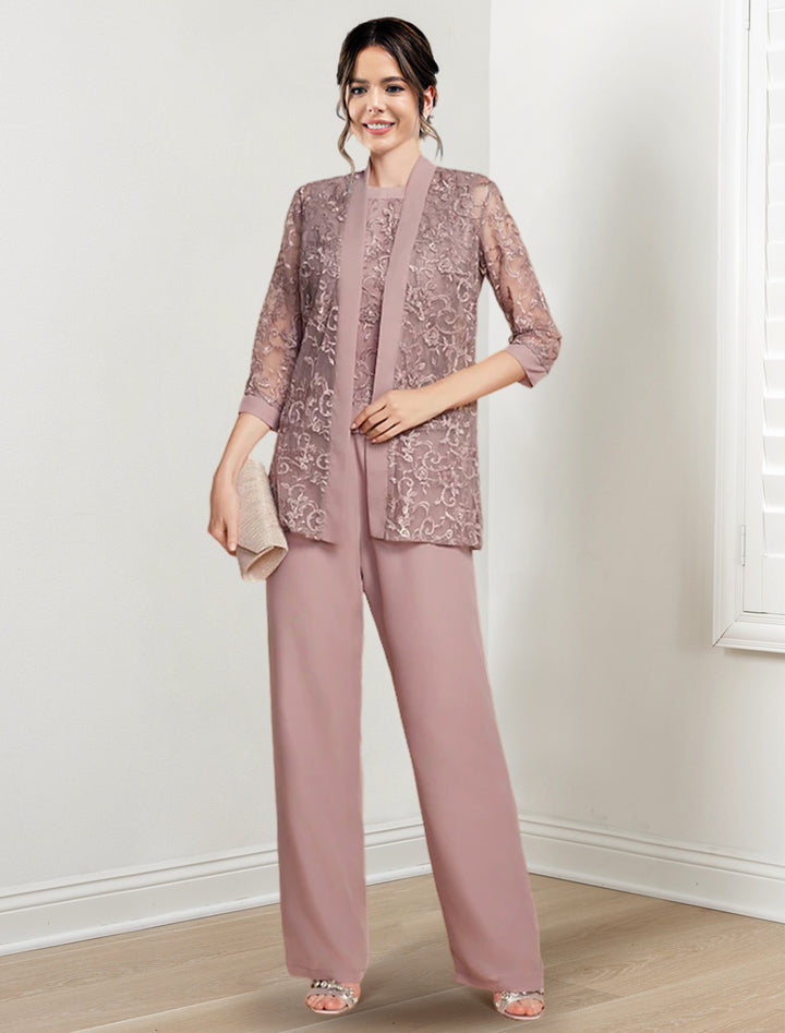 Chiffon Jewel Neck Mother of the Bride Pantsuits with Jacket