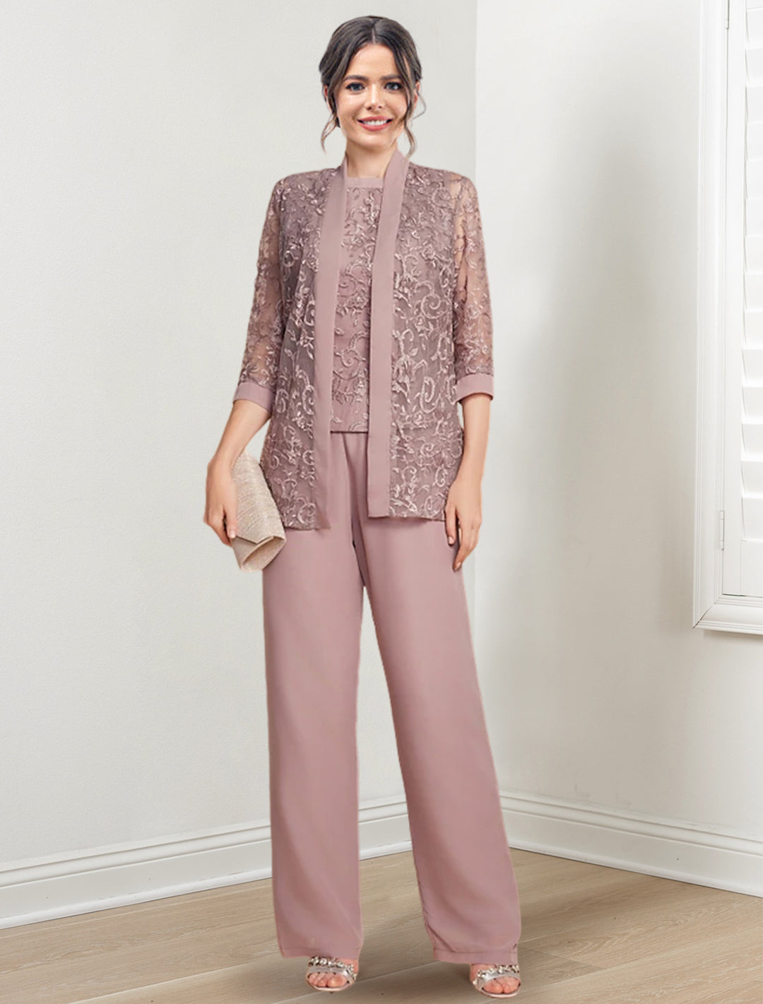 Chiffon Jewel Neck Mother of the Bride Pantsuits with Jacket
