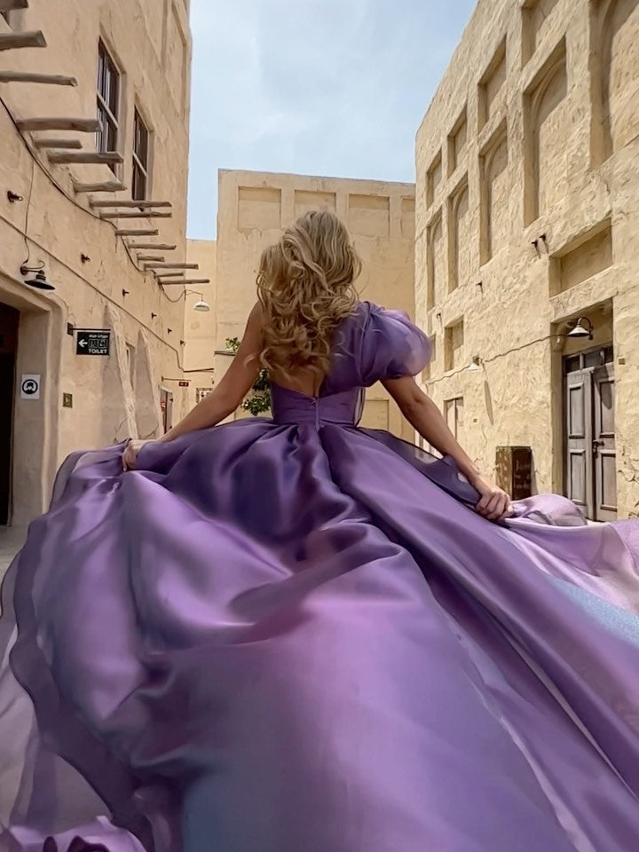 2026 Purple Tulle Cocktail Dresses One-Shoulder Ball Gown A-Line/Princess Sleeveless Asymmetrical Formal Evening Party Gowns with Ruffles, Purple