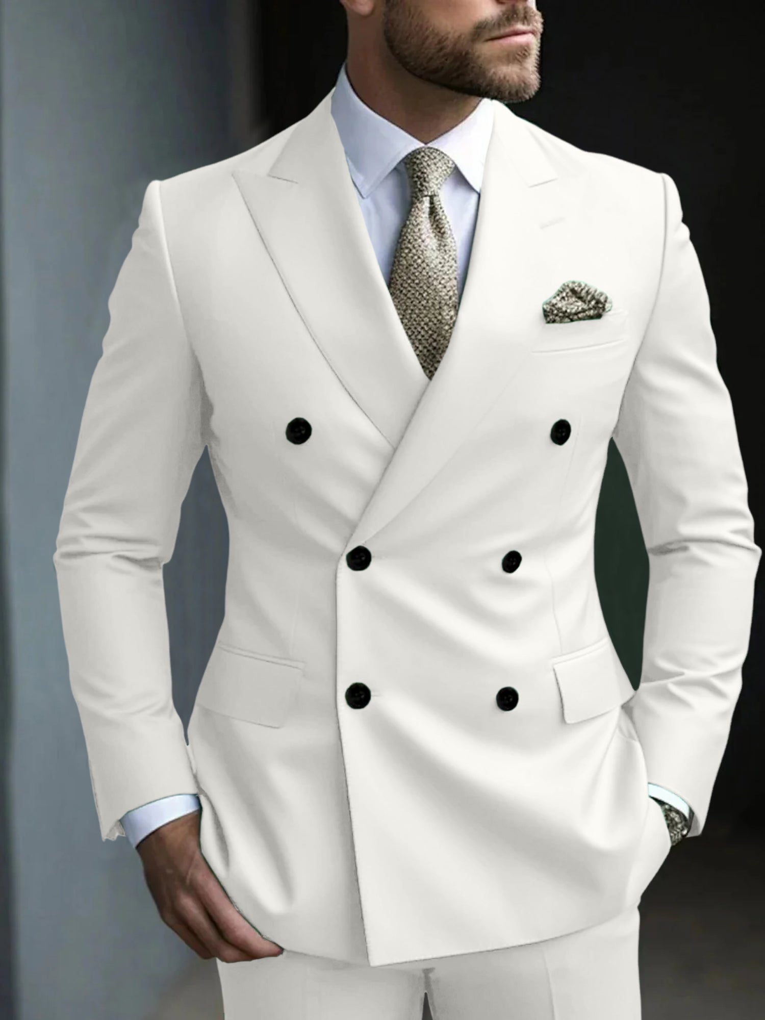 Men's Vintage Party Velvet Colored Patchwork Solid   Regular Standard Fit Double Breasted Six-buttons Blazer Jacket