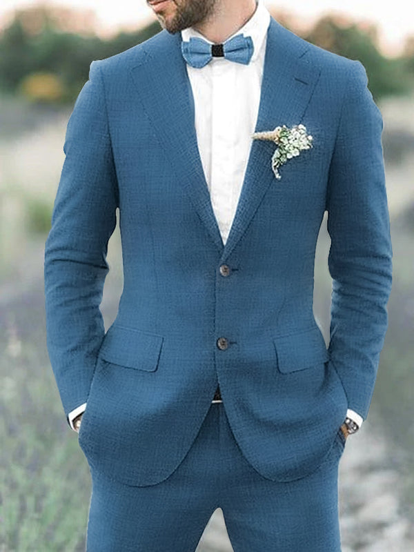 Men's Tailored Fit Single Breasted Two-buttons 2 Pieces Solid Colored Linen Suits