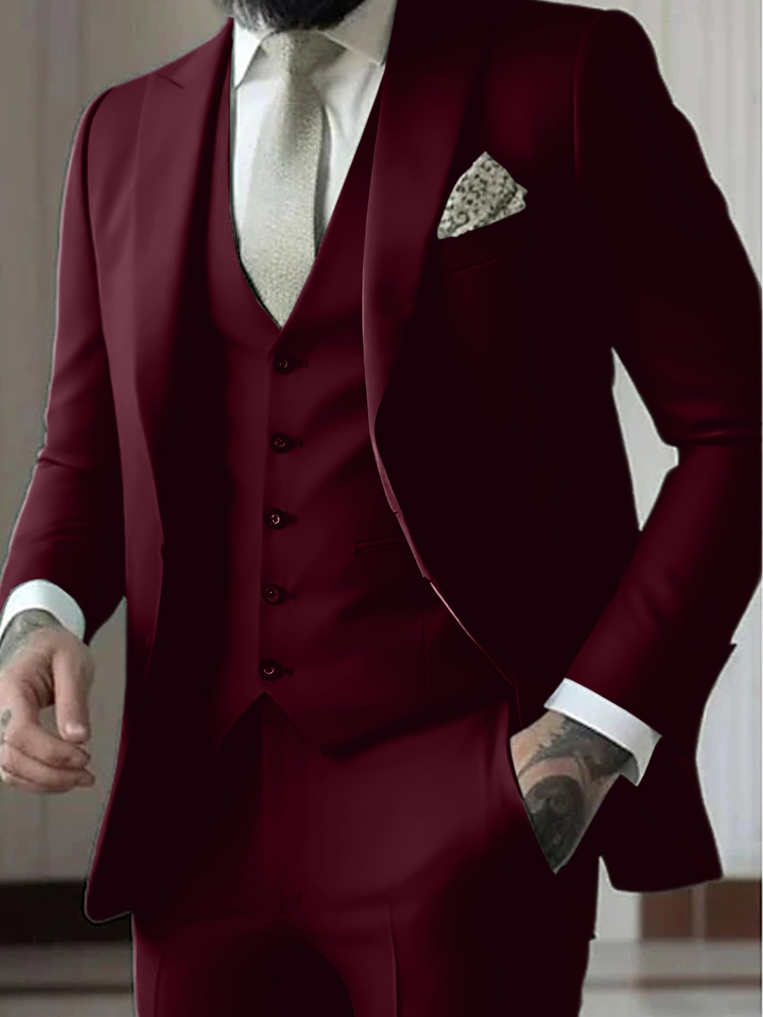 Red Blue Black White Men's Tailored Fit Single Breasted One-button 3 Pieces Printed Prom Party Suits main image 0