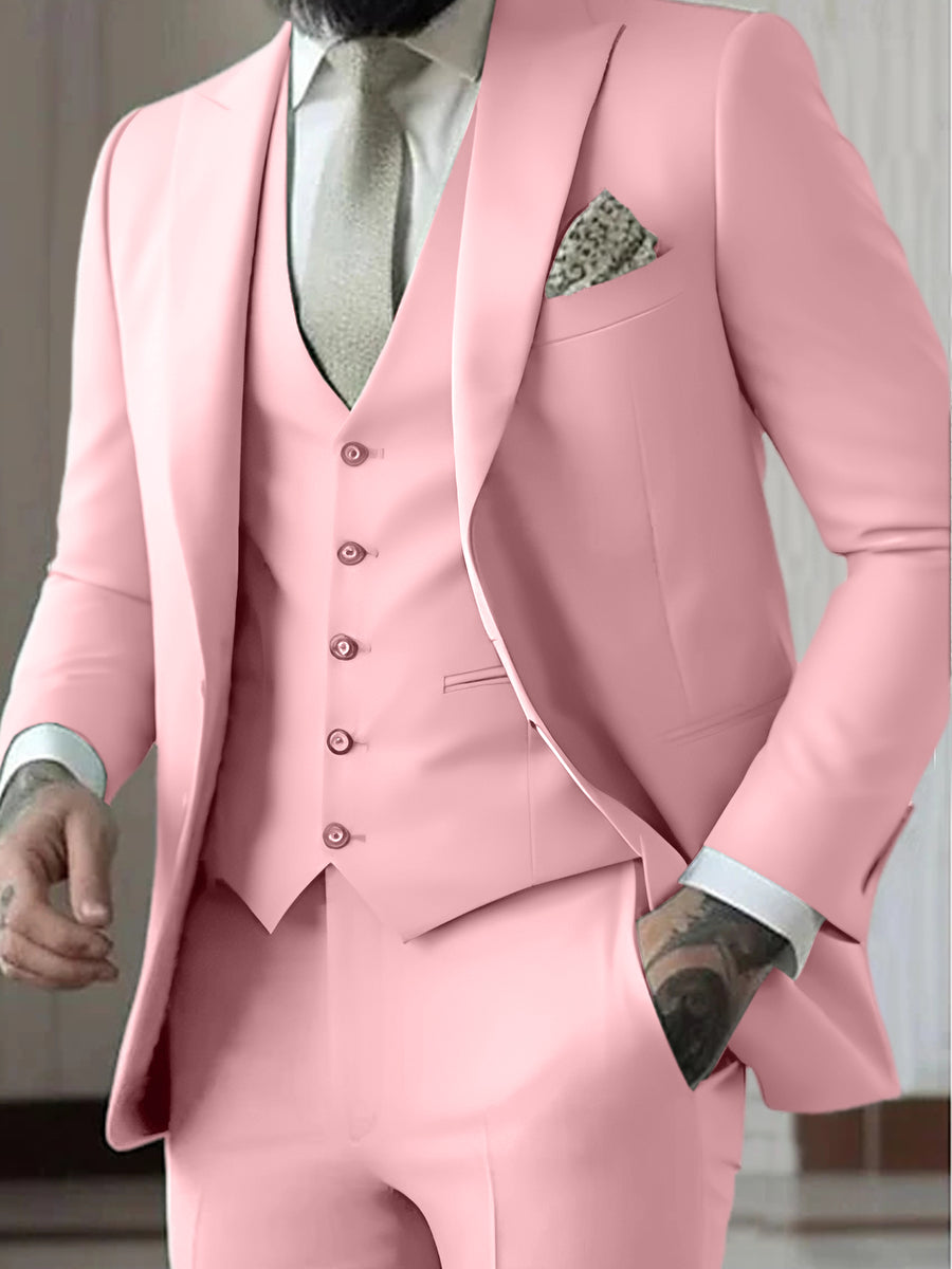 Tailored Fit Notched Lapel Single Breasted Two-Buttons 3 Piece Men's Party Suits