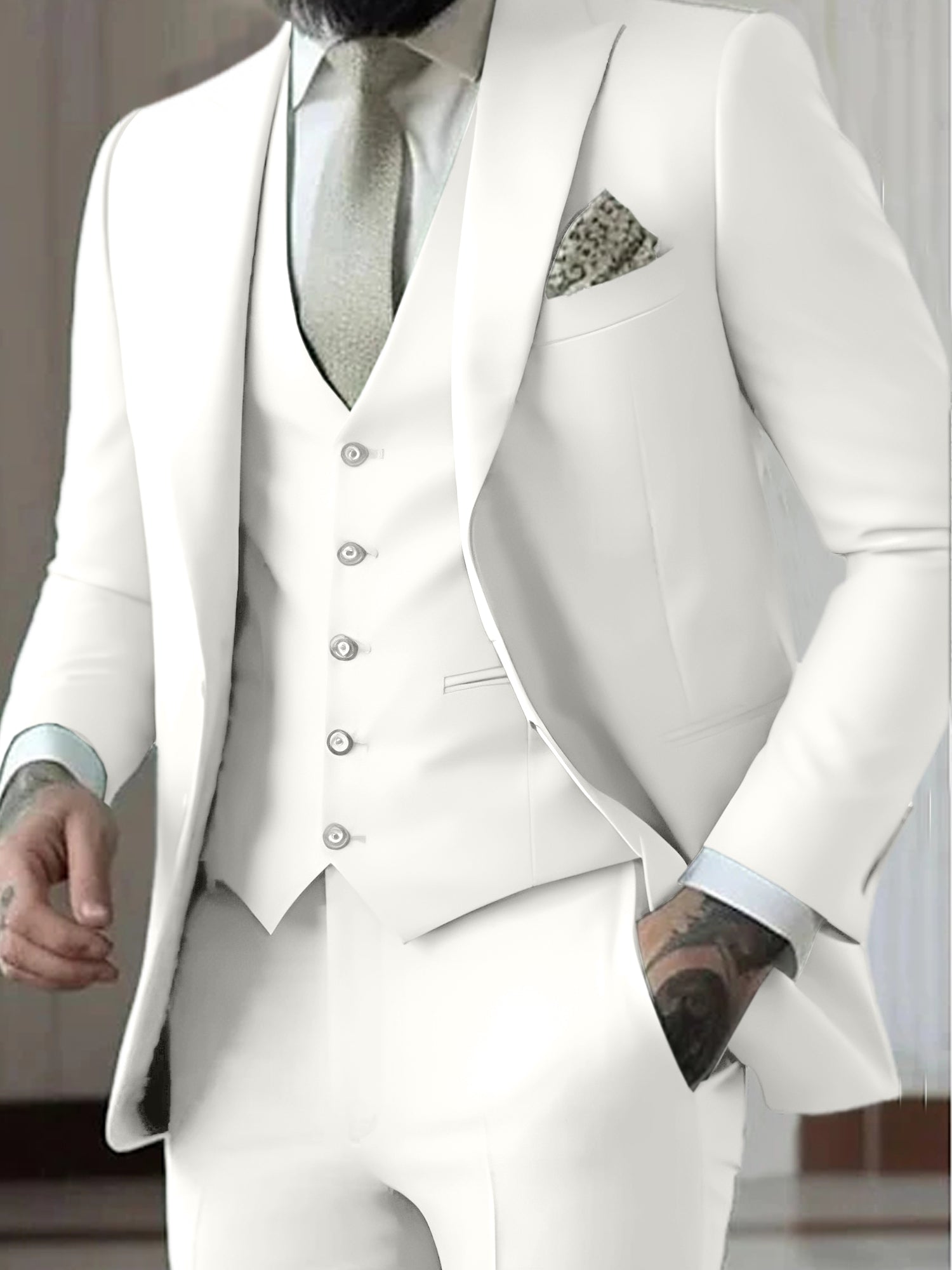 Men's Tailored Fit Single Breasted One-buttons 3 Pieces Business Formal Wedding Suits