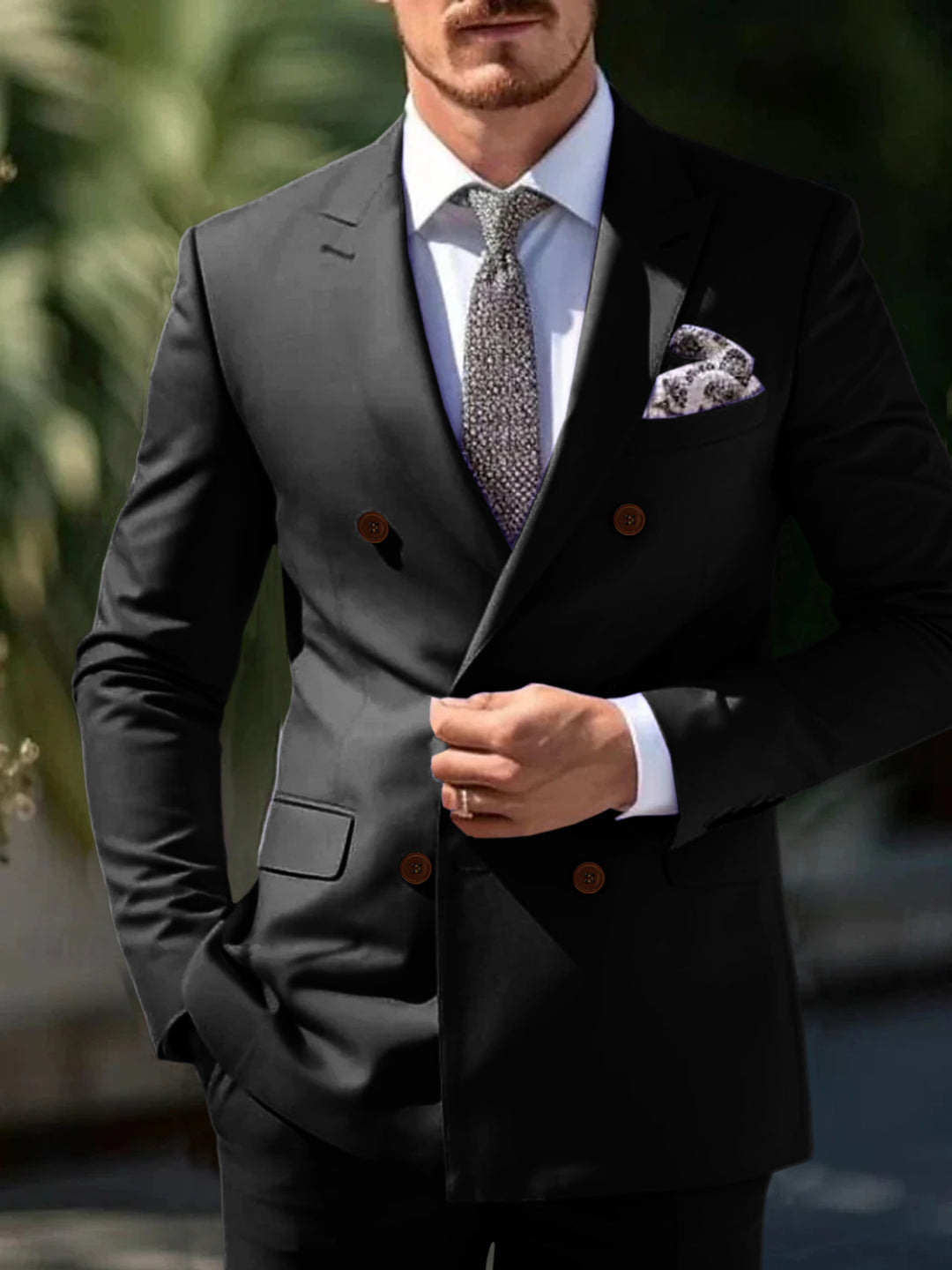 Men's Tailored Fit Double Breasted Six-buttons 2 Pieces Wedding Suits