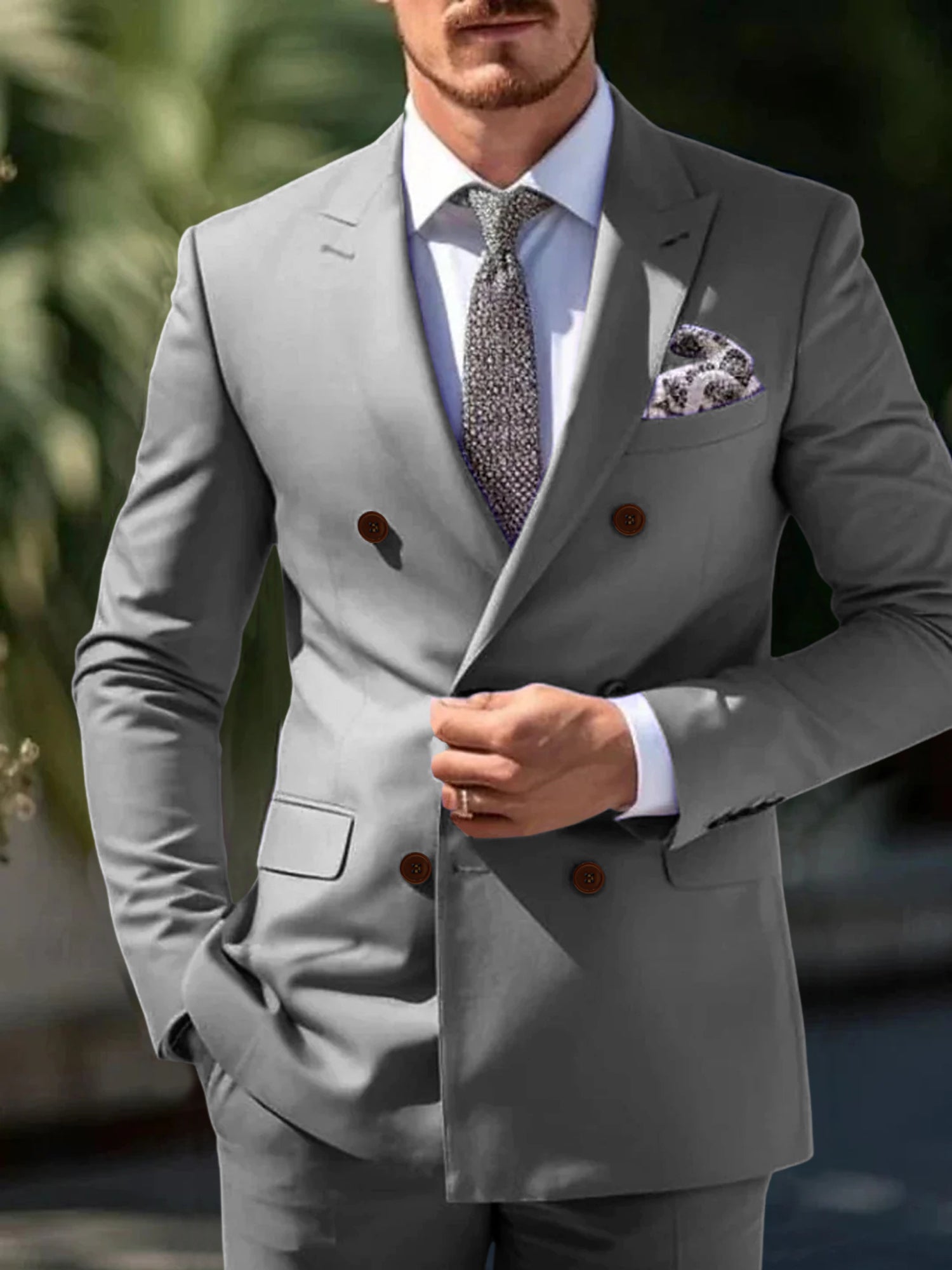 Men's Tailored Fit Double Breasted Six-buttons 2 Pieces Wedding