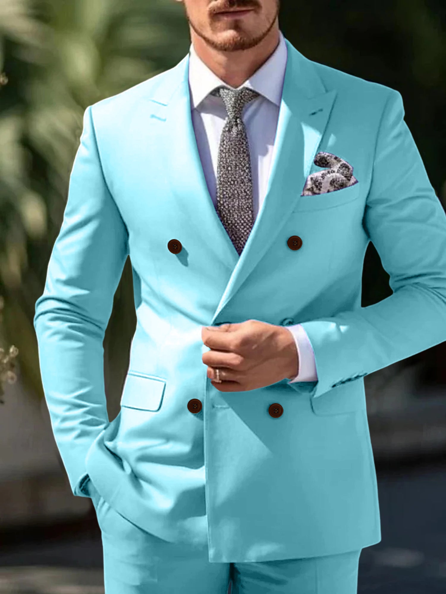 Men's Tailored Fit Double Breasted Six-buttons 2 Pieces Wedding