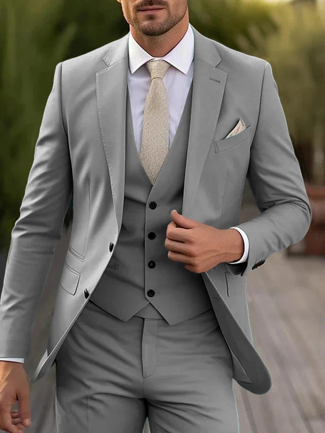 Men's Tailored Fit Single Breasted Two-buttons 3 Pieces Wedding Suits