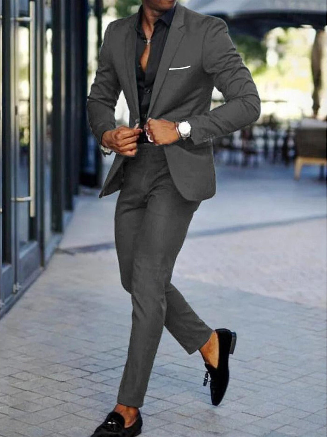 Men's Tailored Fit Single Breasted One-button 2 Pieces Wedding Suits, Black Men's Tailored Fit Single Breasted One-button 2 Pieces Wedding Suits, Black