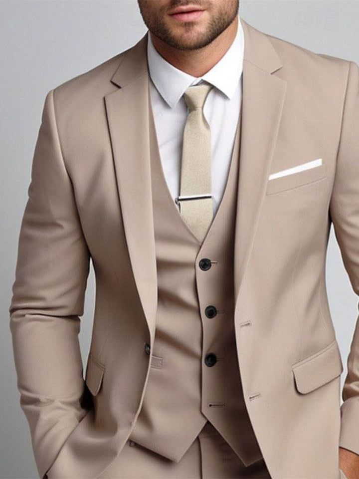 Khaki Men's Fit Single Breasted Two-buttons  3 Pieces Wedding Suits