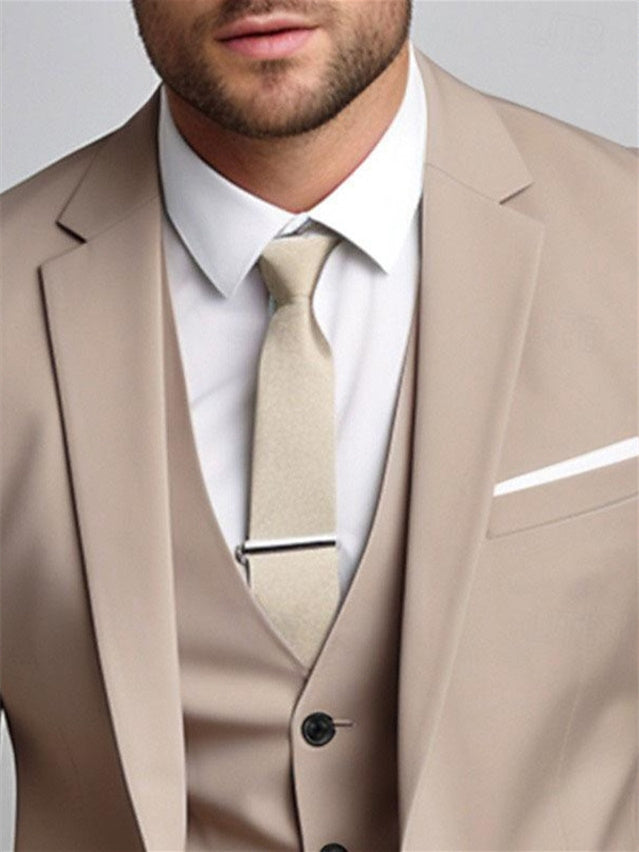 Khaki Men's Fit Single Breasted Two-buttons  3 Pieces Wedding Suits