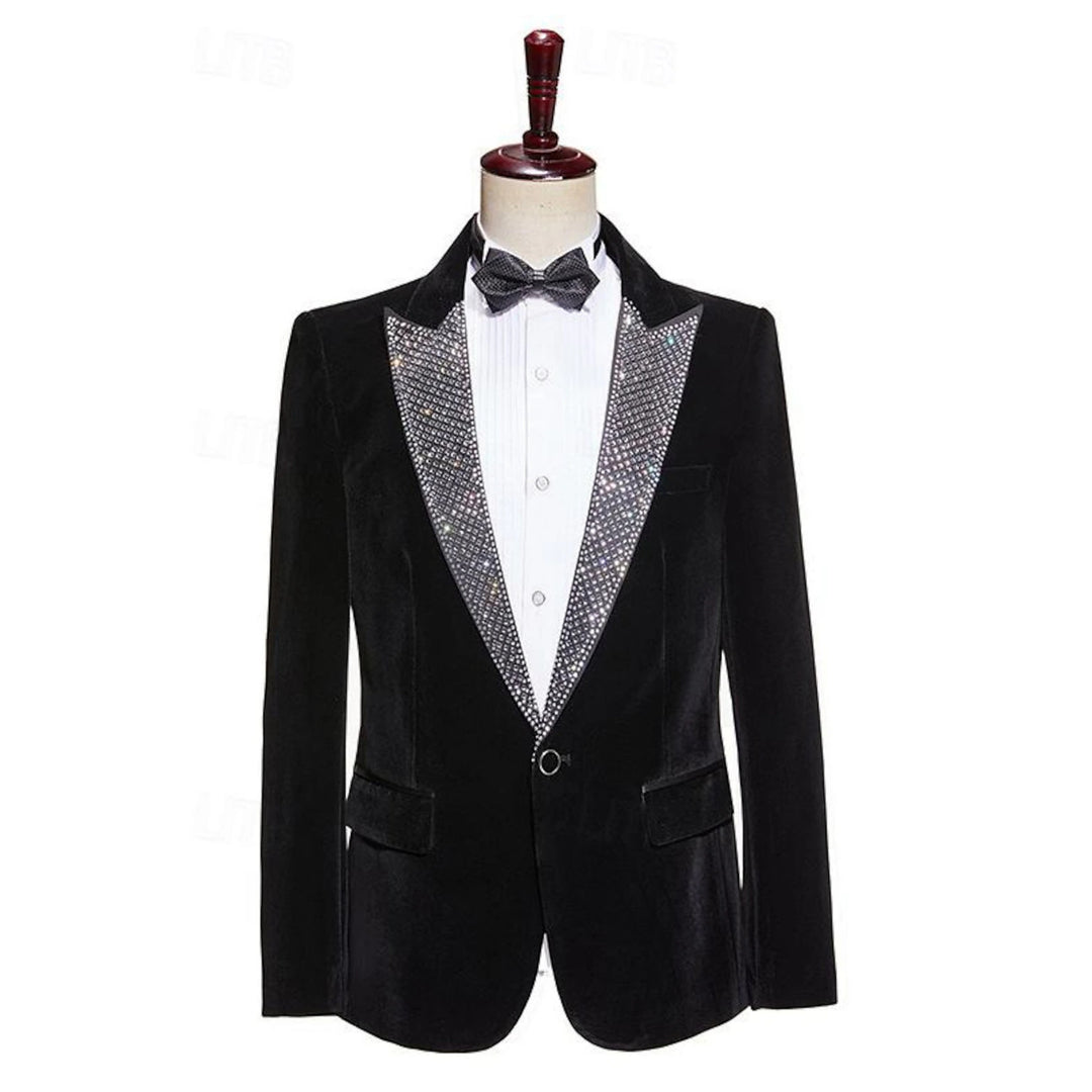 Men's Tailored Fit Single Breasted 2 Pieces Pure Color Velvet Sequin Blazer Wedding Suits