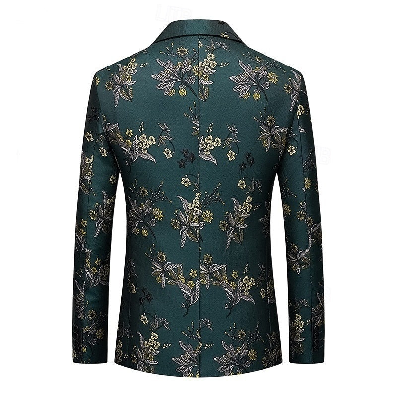 Men's Tailored Fit Single Breasted 2 Pieces Print Floral Blazer Wedding Suits