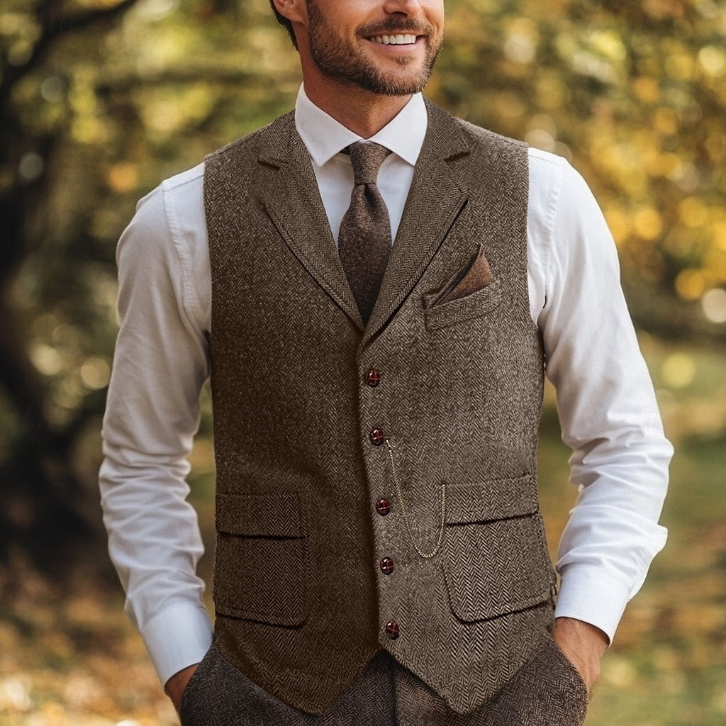 Men's Herringbone Standard Fit Notch Single Breasted Five-buttons