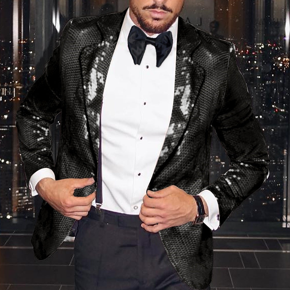 Men's Fashion Disco Sequin Pattern Tailored Fit Single Breasted One-button Blazer Jacket