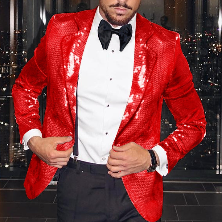 Men's Fashion Disco Sequin Pattern Tailored Fit Single Breasted One-button Blazer Jacket