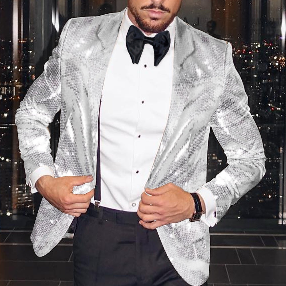 Blazer Suit Men's Silver Sequin Jacket Silver Grey Sequin