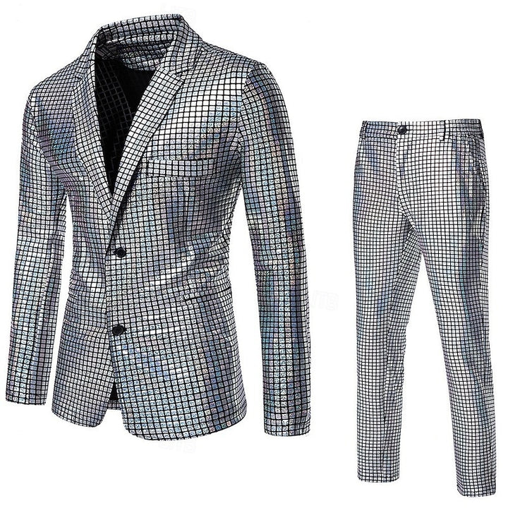 Men's Party Plaid 2 Piece Punk Fashion Standard Fit Single Breasted Two-buttons Sequin Evening Wear Prom Suits