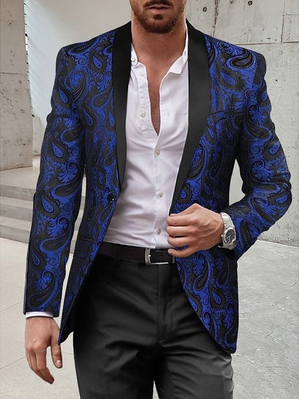 Men's Shawl Collar Printing Standard Fit Single Breasted Prom Disco Tuxedos Party Dinner 2 Piece