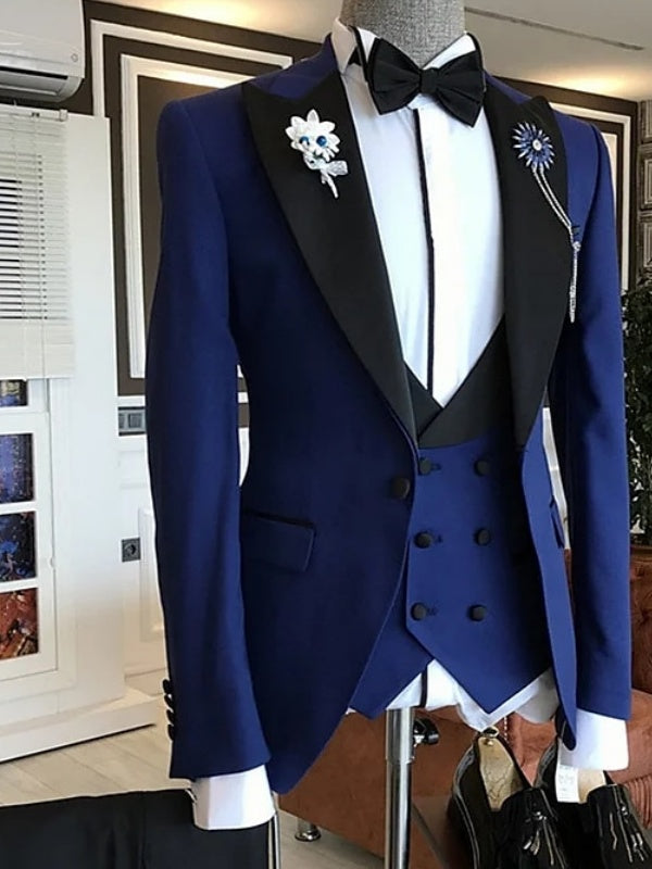 Men's Solid Colored Peak Tailored Fit Single Breasted  Wedding Party Tuxedos 3 Piece