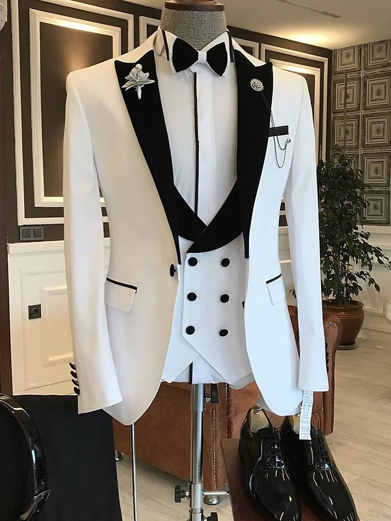 Men's Solid Colored Peak Tailored Fit Single Breasted  Wedding Party Tuxedos 3 Piece