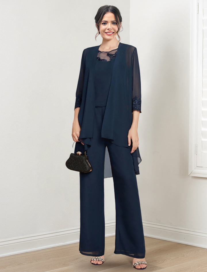 Chiffon Scoop Mother of the Bride Pantsuits with Jacket