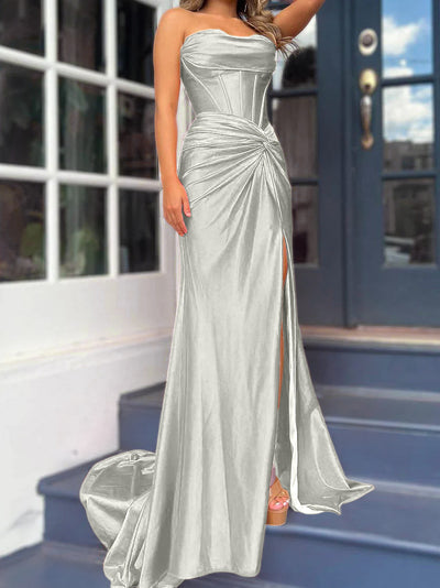 Sheath/Column Strapless Sleeveless Formal Dresses with Split Side main image 0