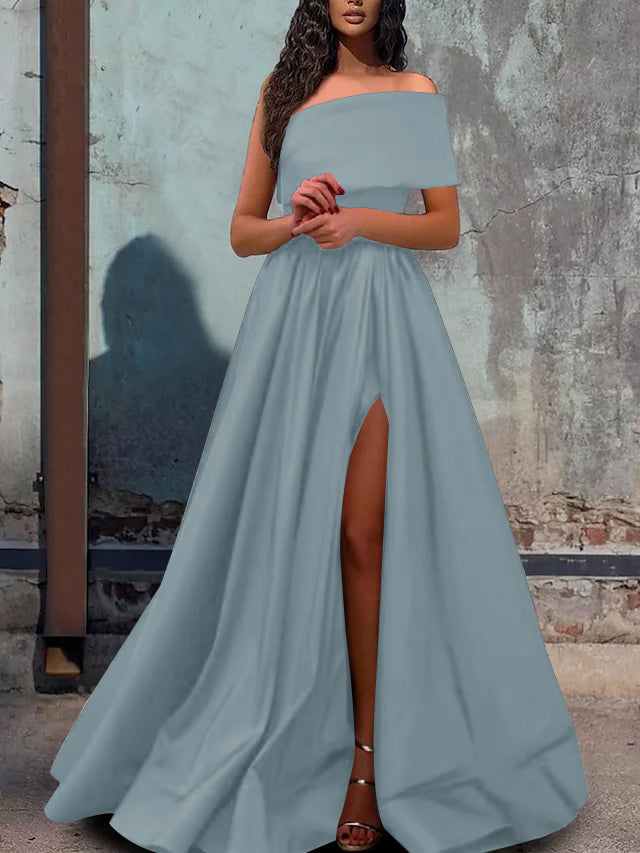 A-Line/Princess One-Shoulder Floor-length Prom Dresses