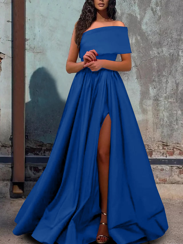 A-Line/Princess One-Shoulder Floor-length Prom Dresses