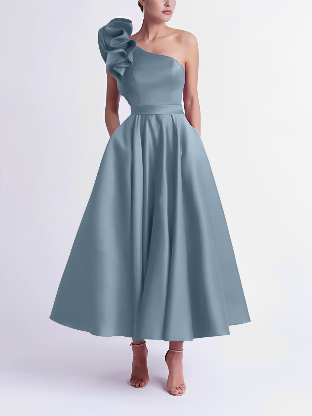 Purple Prom Dresses Satin 2026 Elegant Women's A-Line/Princess One-Shoulder Tea-Length Formal Evening Ball Gowns with Pockets, Purple Purple Prom Dresses Satin 2026 Elegant Women's A-Line/Princess One-Shoulder Tea-Length Formal Evening Ball Gowns with Pockets, Purple