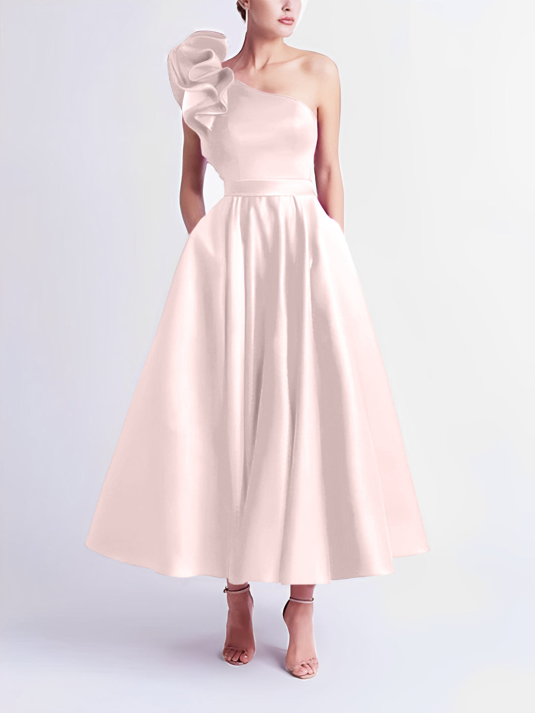 A-Line/Princess One-Shoulder Tea-Length Prom Dresses