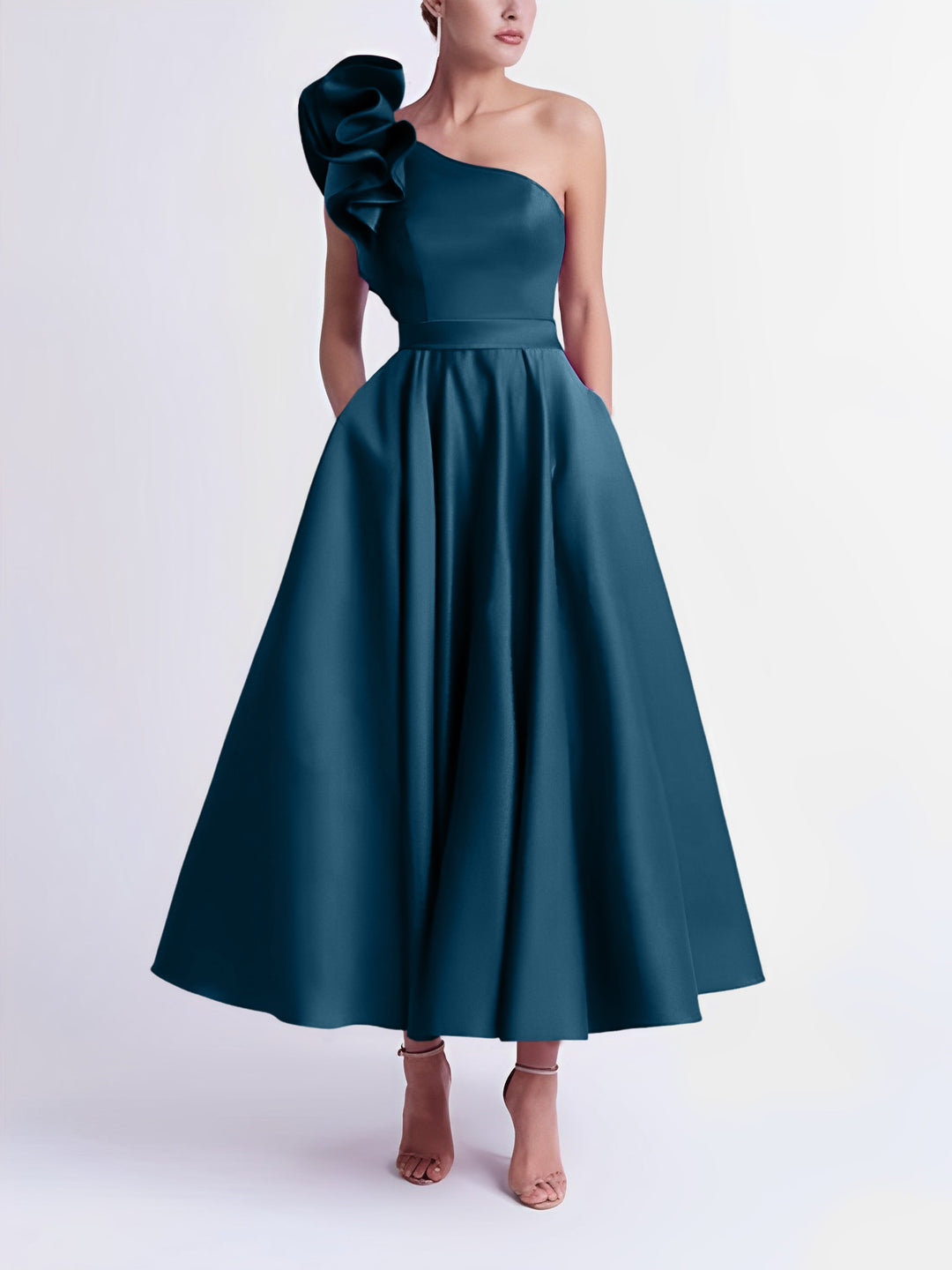 Purple Prom Dresses Satin 2026 Elegant Women's A-Line/Princess One-Shoulder Tea-Length Formal Evening Ball Gowns with Pockets, Purple Purple Prom Dresses Satin 2026 Elegant Women's A-Line/Princess One-Shoulder Tea-Length Formal Evening Ball Gowns with Pockets, Purple