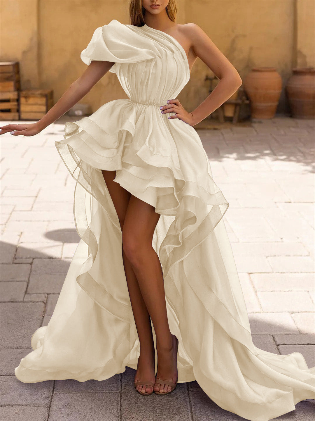 A-Line/Princess One-Shoulder Asymmetrical Prom Dresses With Ruffles