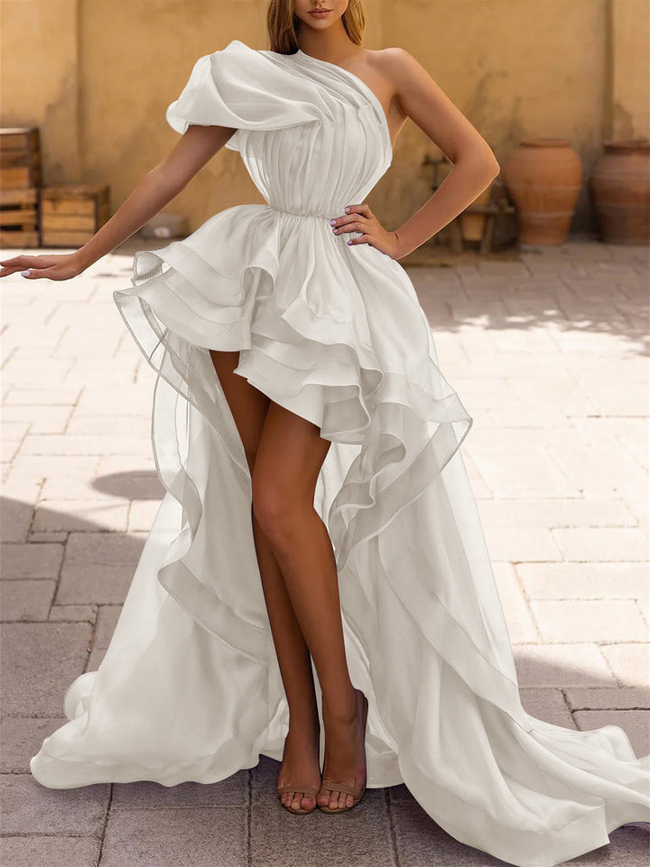 A-Line/Princess One-Shoulder Asymmetrical Prom Dresses With Ruffles