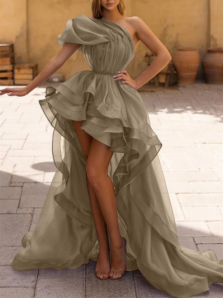 A-Line/Princess One-Shoulder Asymmetrical Prom Dresses With Ruffles